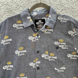 Corona Beer Men's Medium Button Up Shirt Short Sleeves Repeating Logo Pool Party